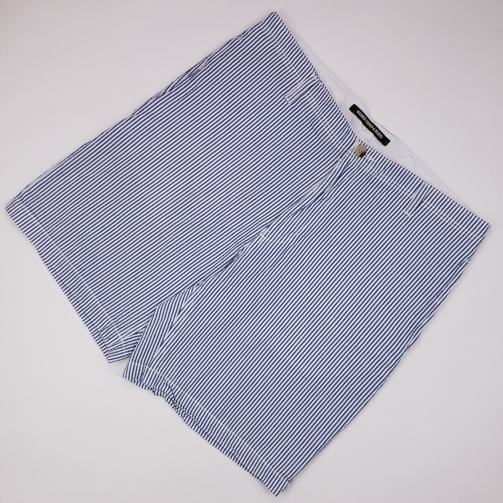 Berle Mens Seersucker Shorts 36 Flat Front Blue St